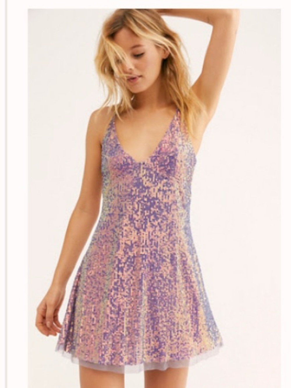 Free People Gold Rush Iridescent Sequin Mini Dress in Marina
